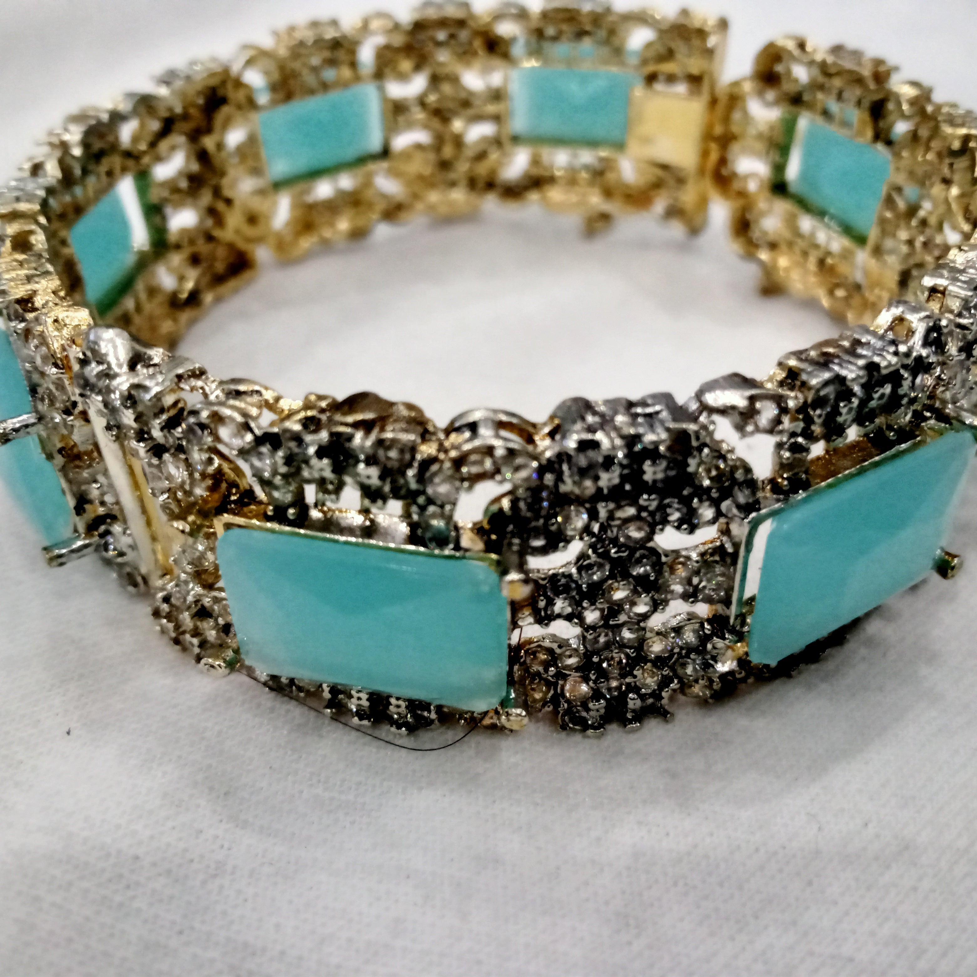 Bohemian Seafoam Green Emerald-Cut Cuff Bracelets with Pave Accents