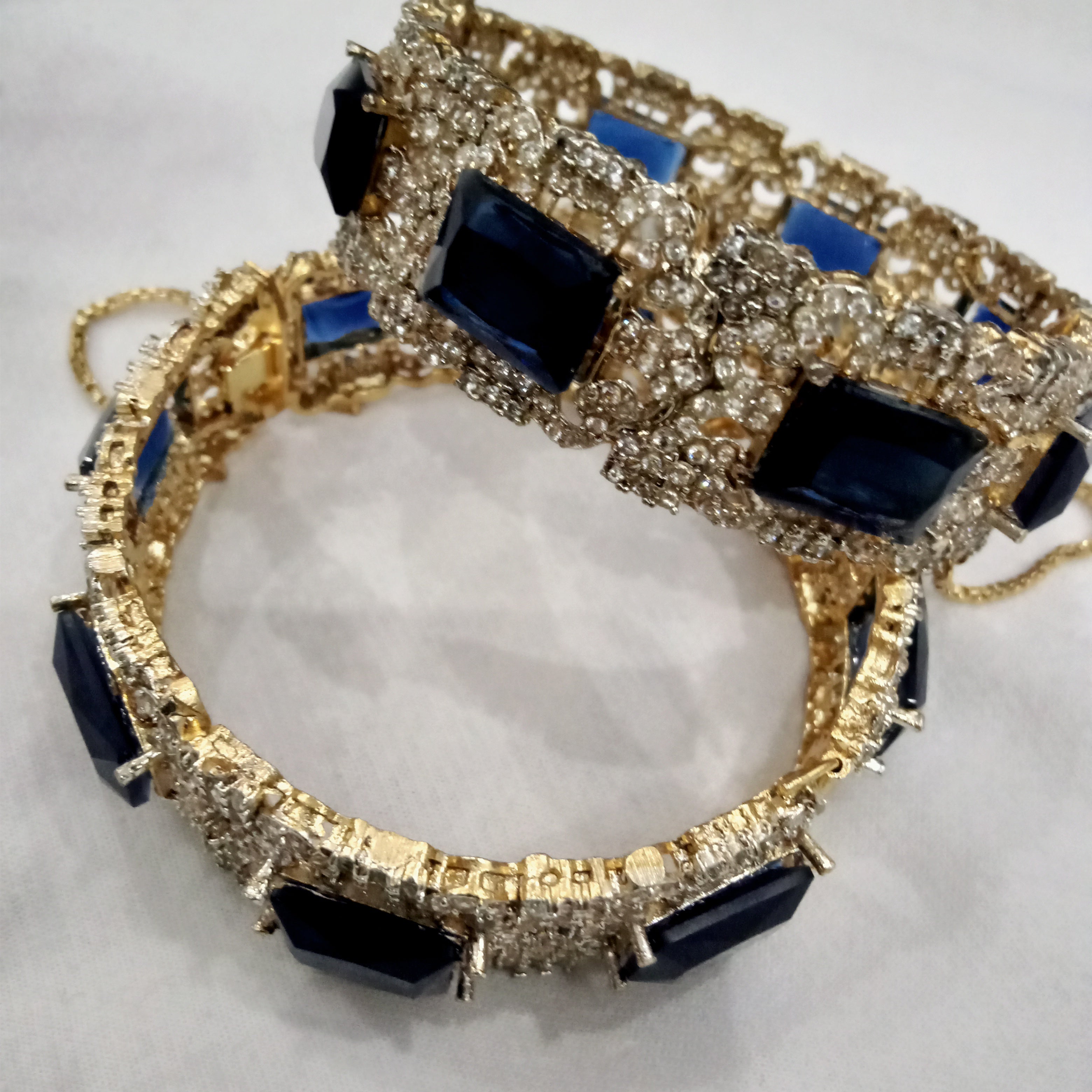 Royal Navy Blue Sapphire-Cut Statement Bangles - Set of 2