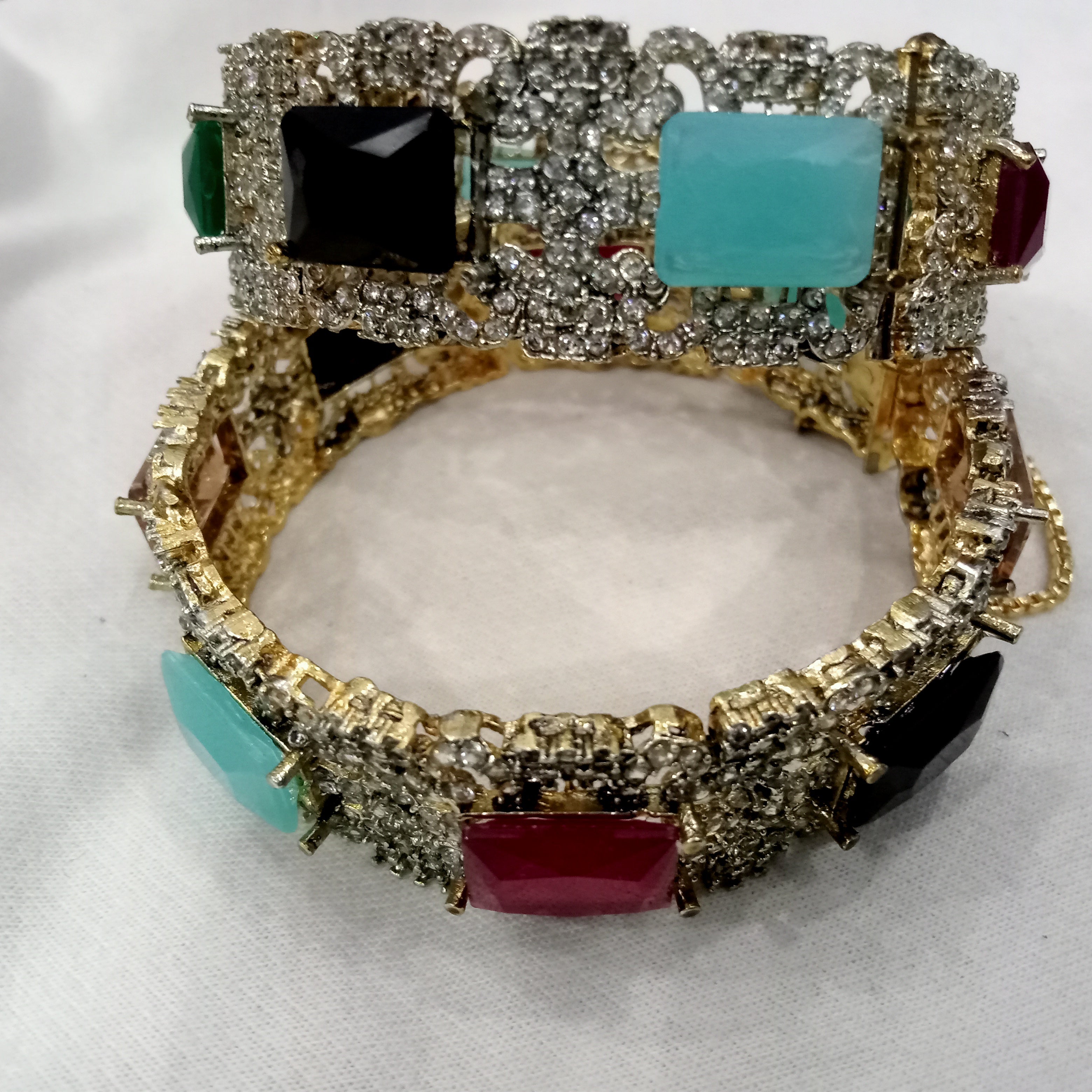 Majestic Multi-Gemstone Gold-Plated Statement Bangles (Set of 2)