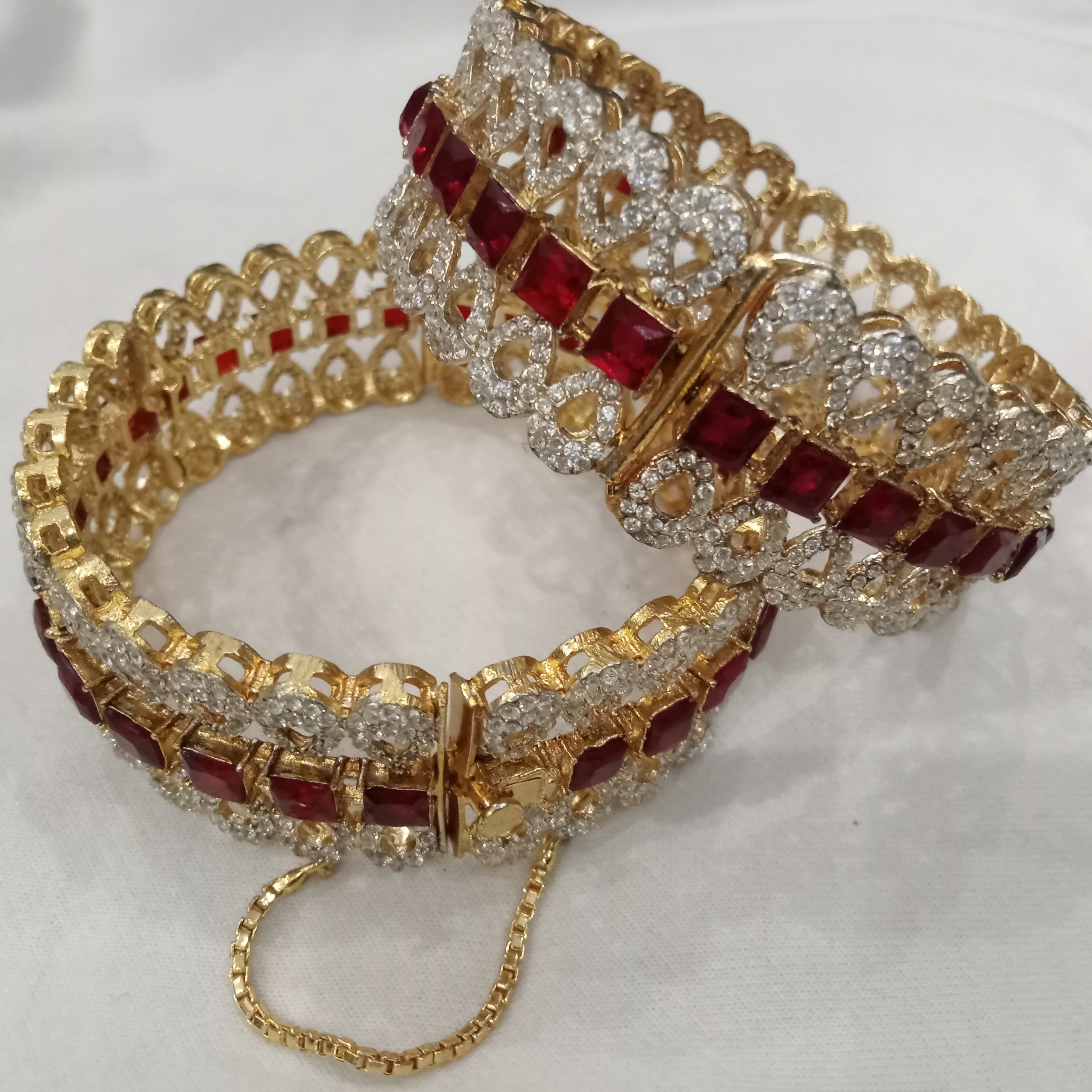 Empress Filigree Kada – Ruby Red Stone Studded Traditional Bracelets