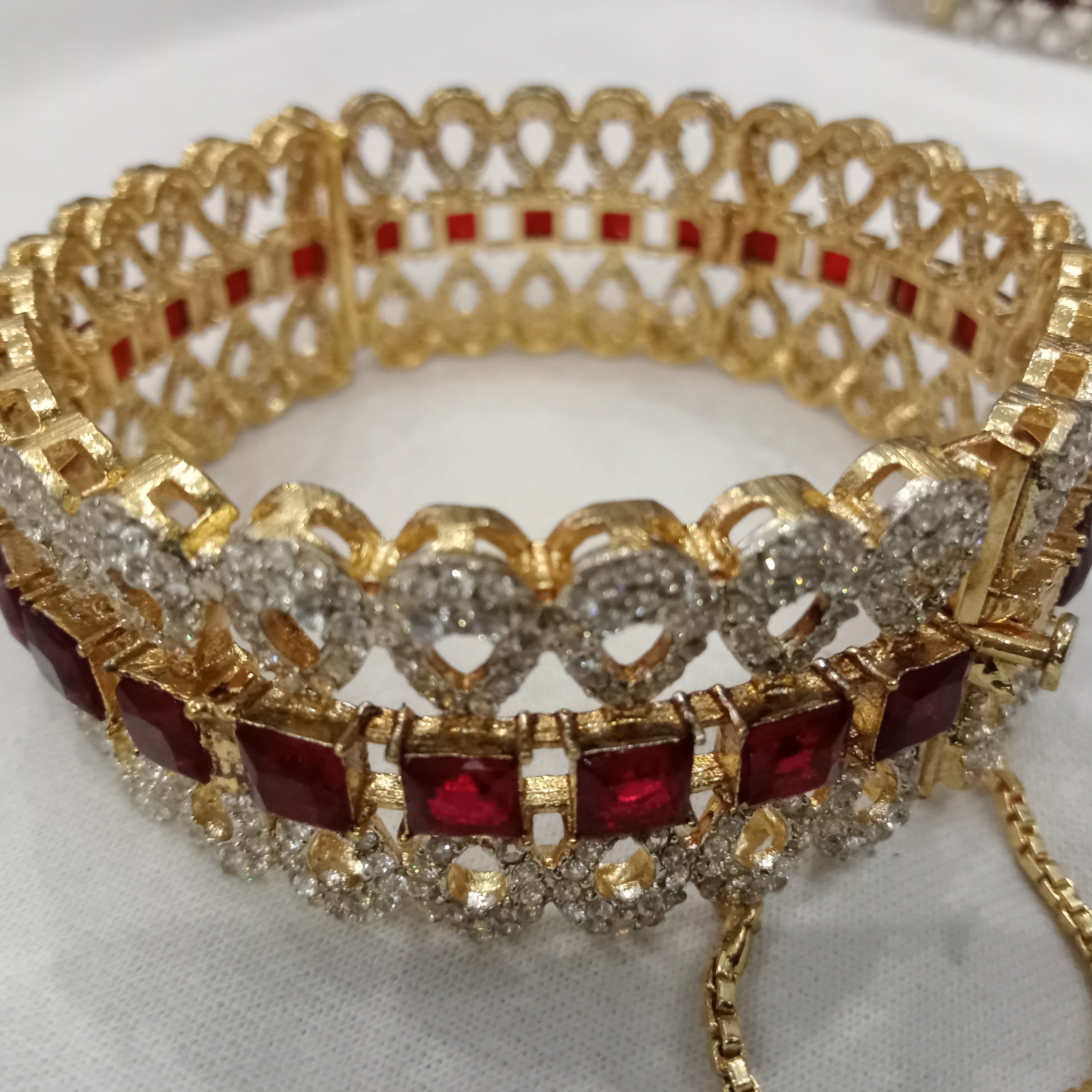 Empress Filigree Kada – Ruby Red Stone Studded Traditional Bracelets