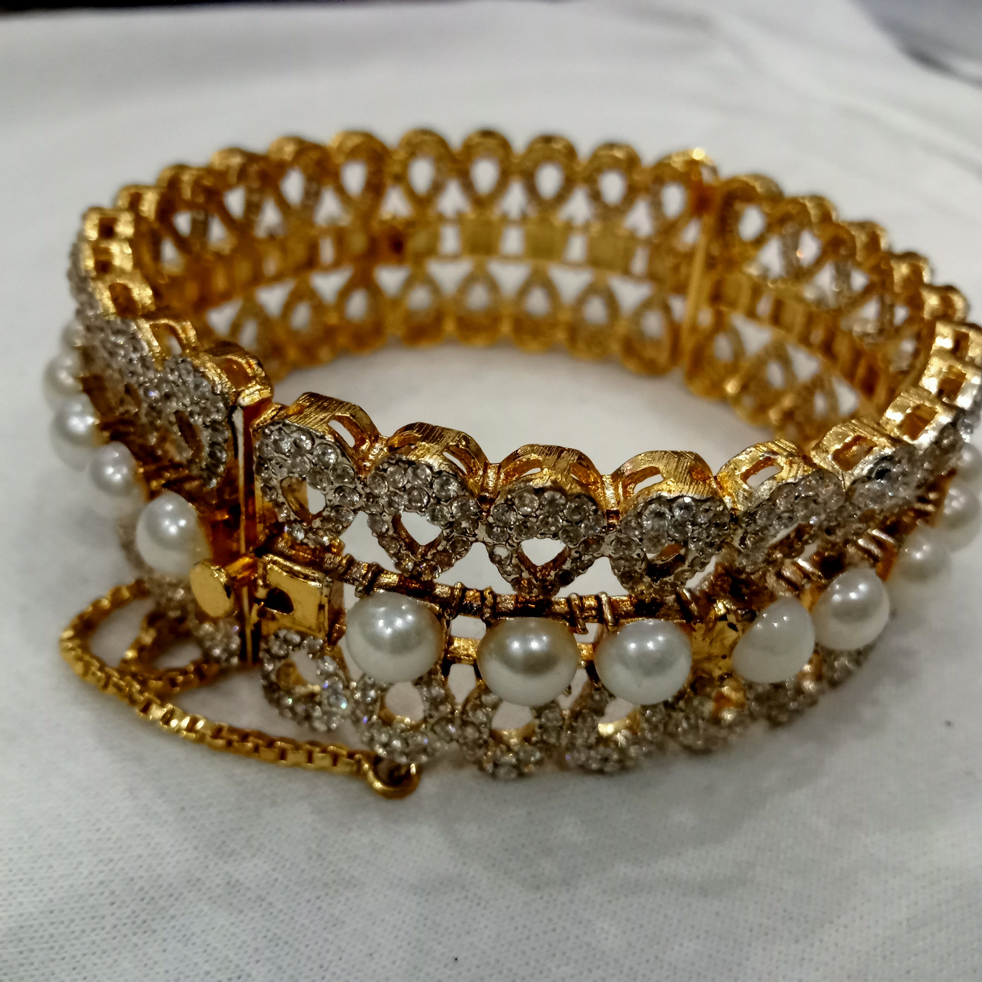 Royal Pearl & Polki Diamond Studded Gold-Plated Statement Bangles (Set of 2)