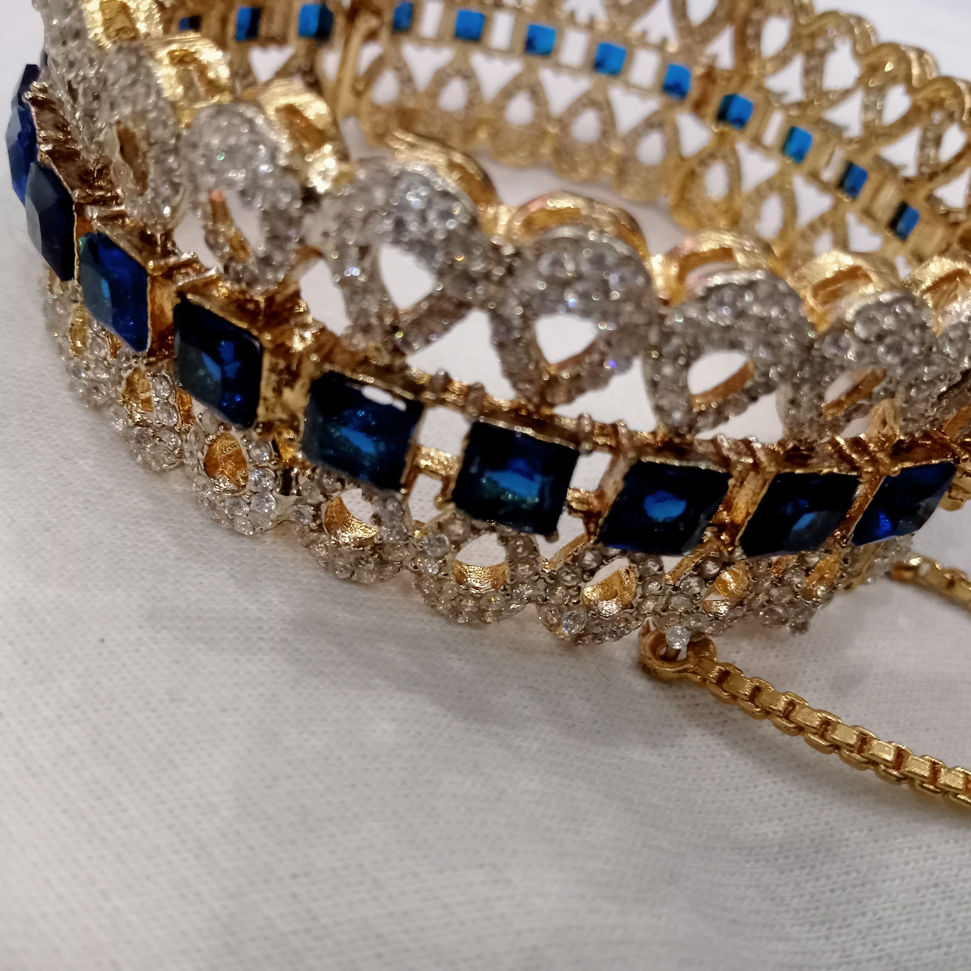 Royal Azure Blue & Crystal Embellished Gold-Tone Bangles (Set of 2)