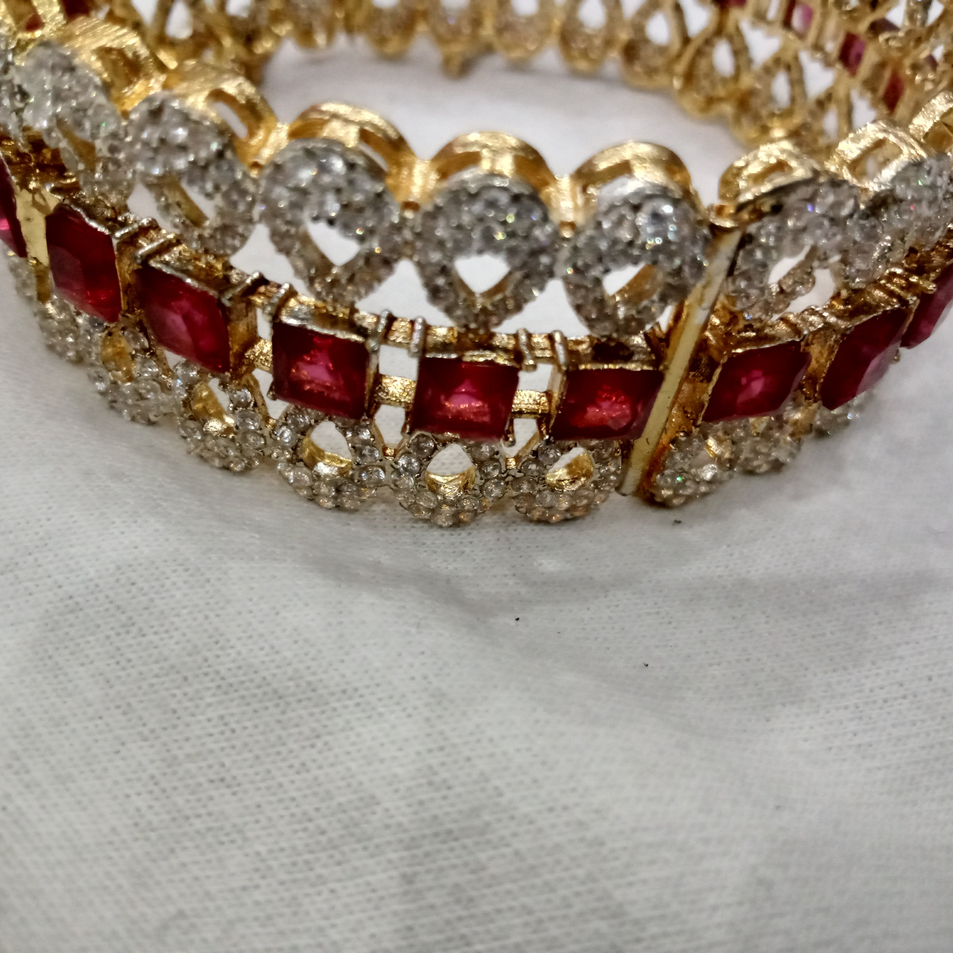 Ethnic Bridal Ruby Red Gemstone Bangles with Intricate Openwork