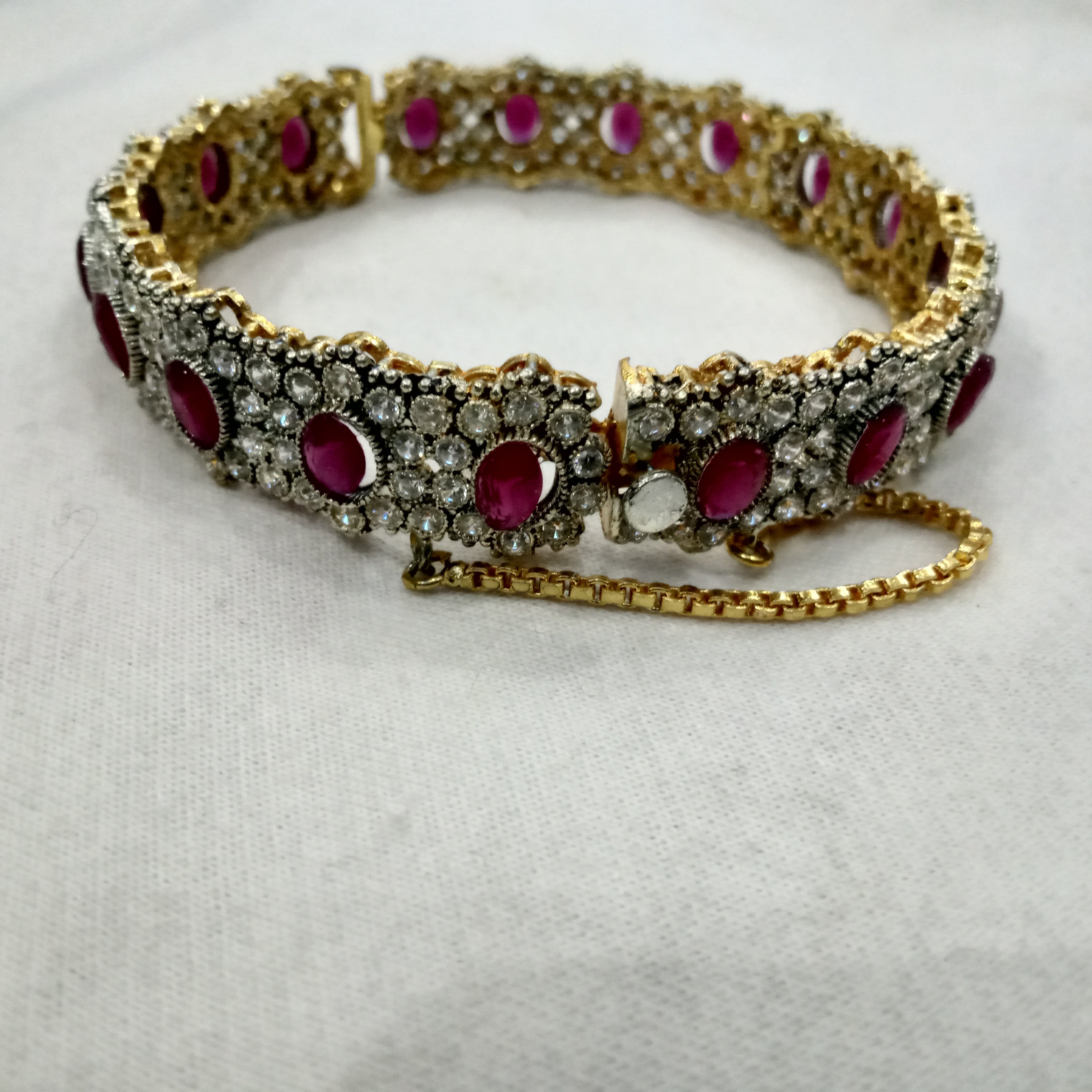 Exquisite Ruby Red & White Stone Studded Gold-Plated Bangles (Set of 2)