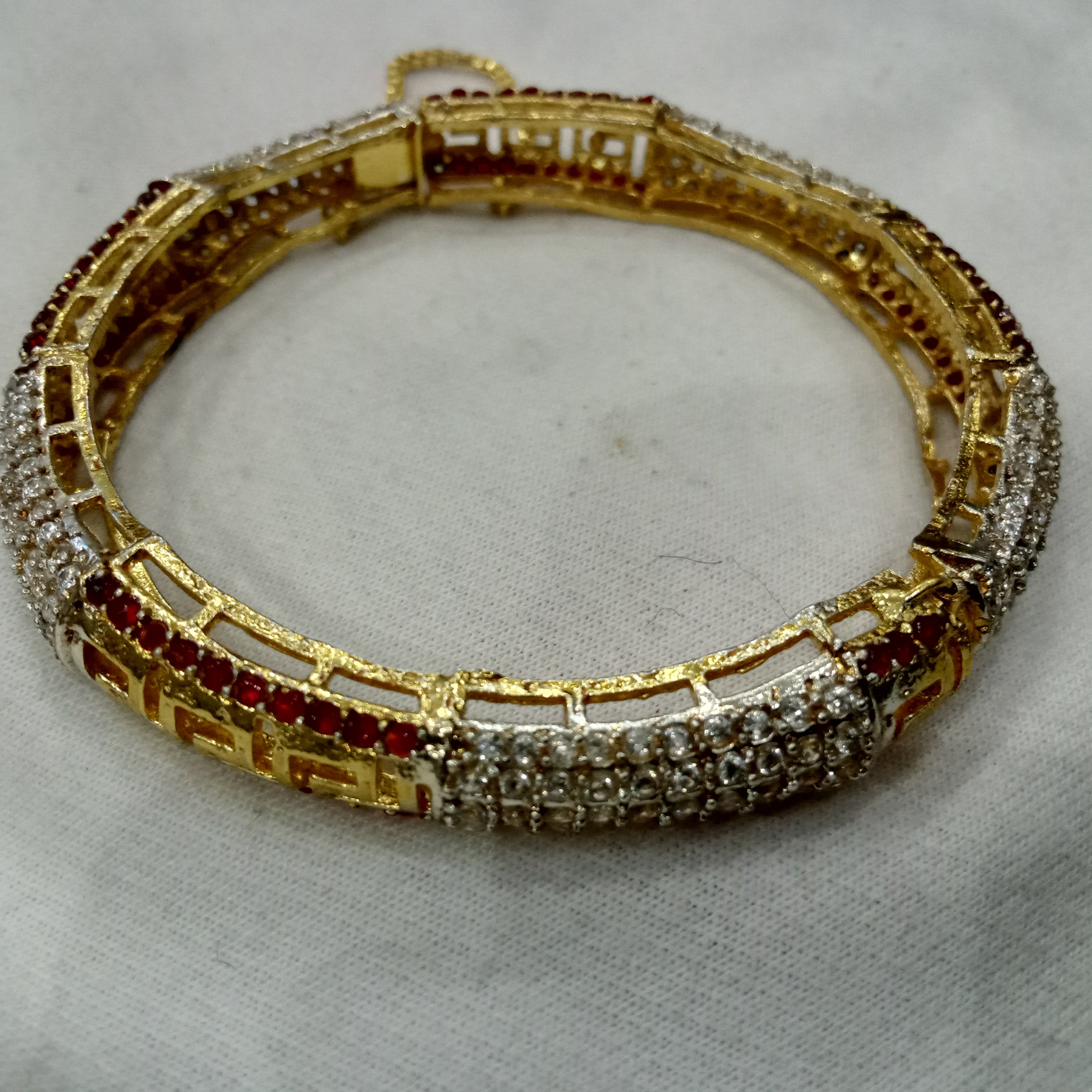 Victorian-Style Ruby & White Stone Gold Bangles