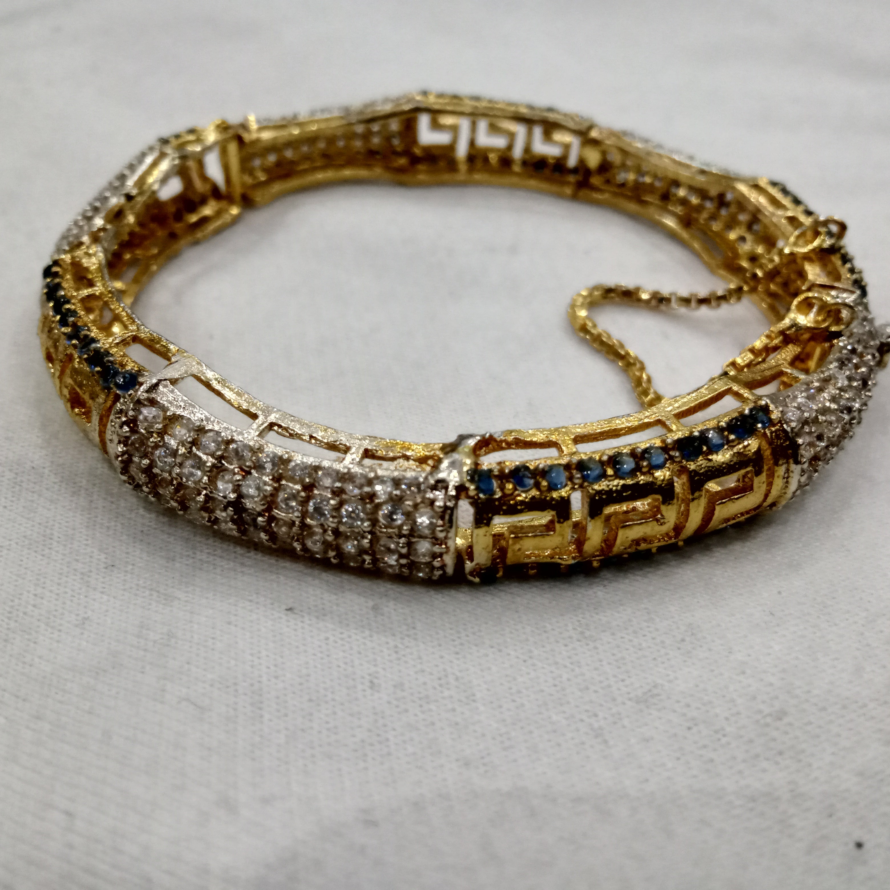 Royal Kundan & Blue Sapphire Style 22K Gold-Plated Kada Bangles (Set of 2)