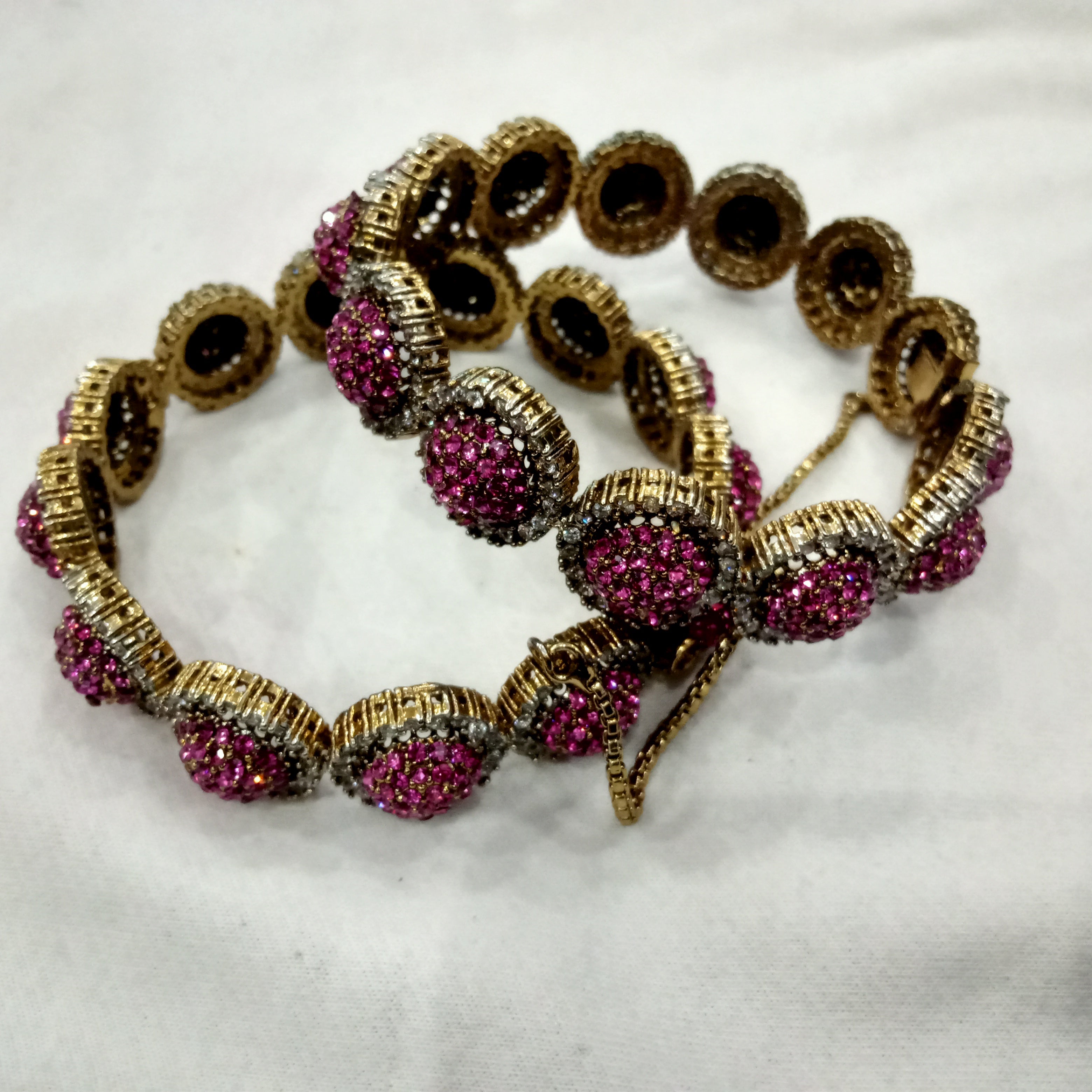 Antique Gold-Tone Magenta Stone Studded Bangles - Set of 2