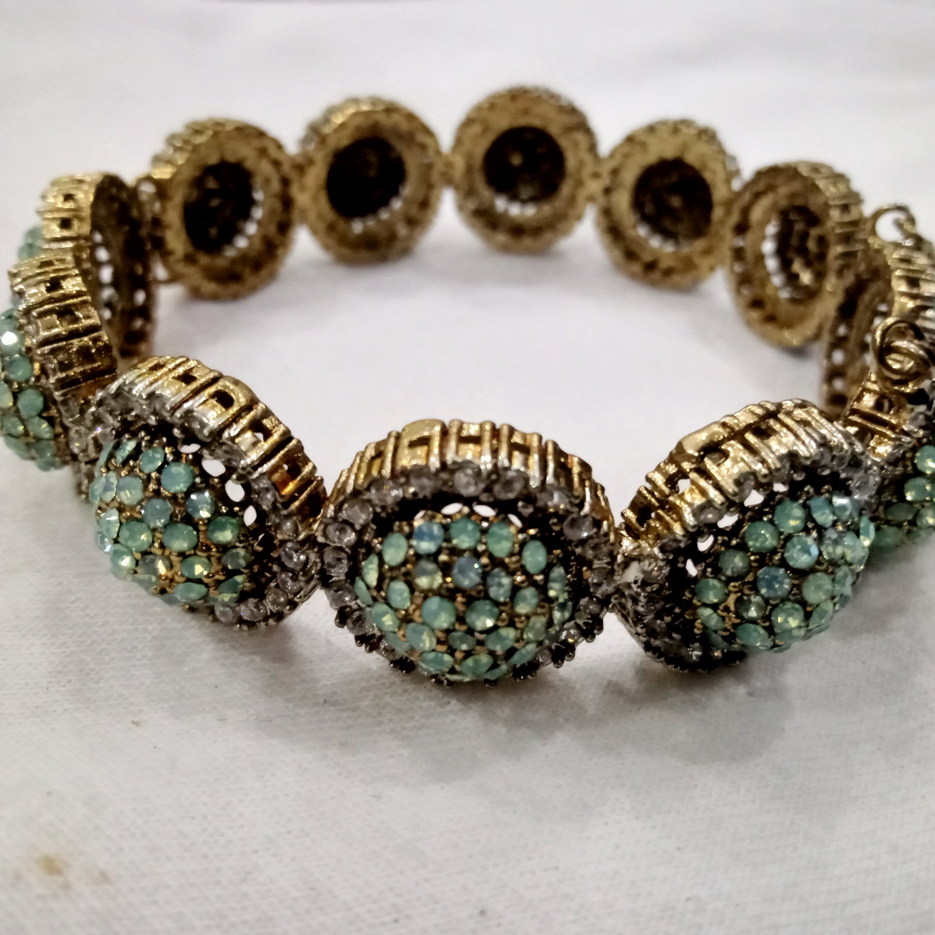 Vintage-Style Oxidized Gold Kada Set with Sage Green Beading