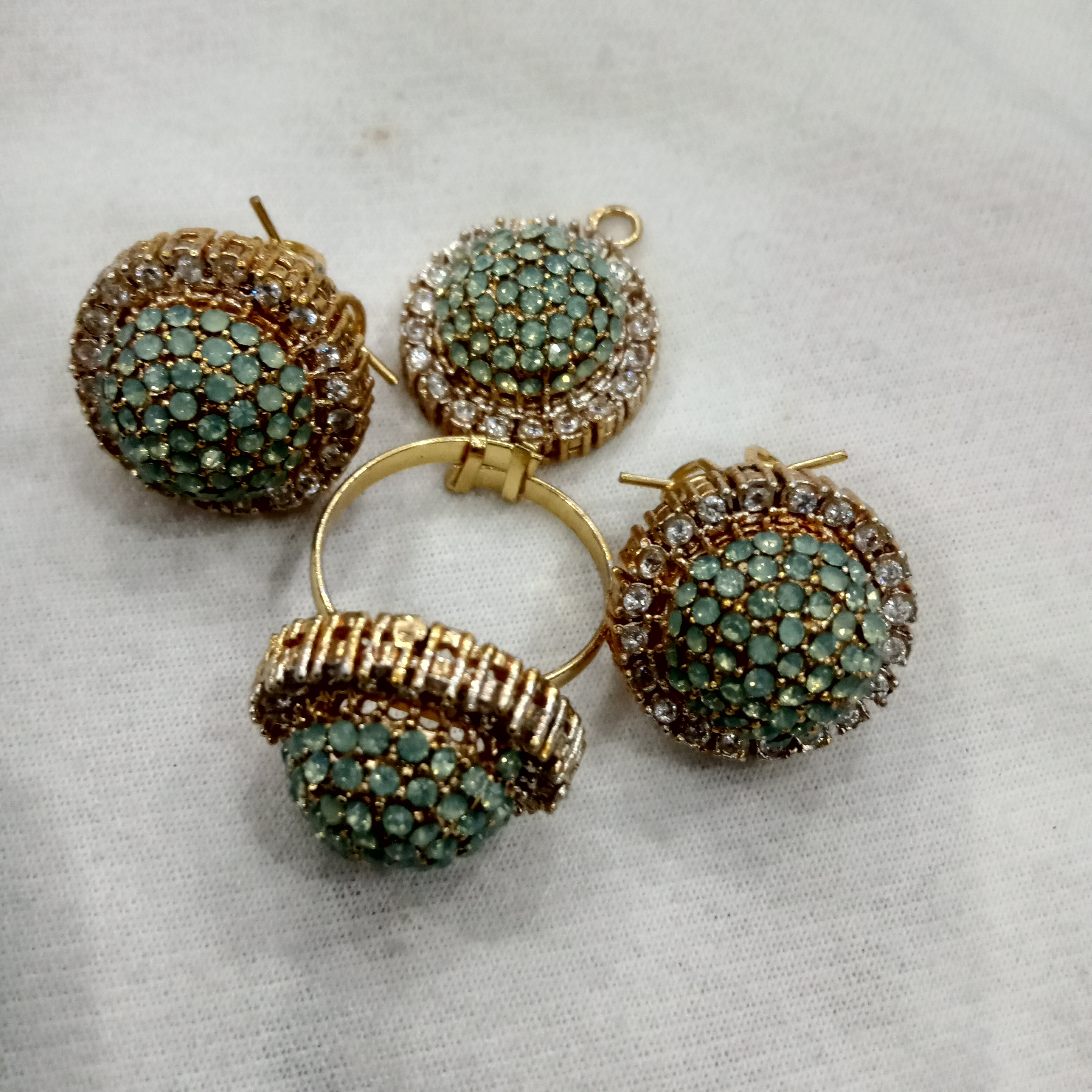 4-Piece Gold-Tone & Mint Green Stone Halo Jewelry Set for Women