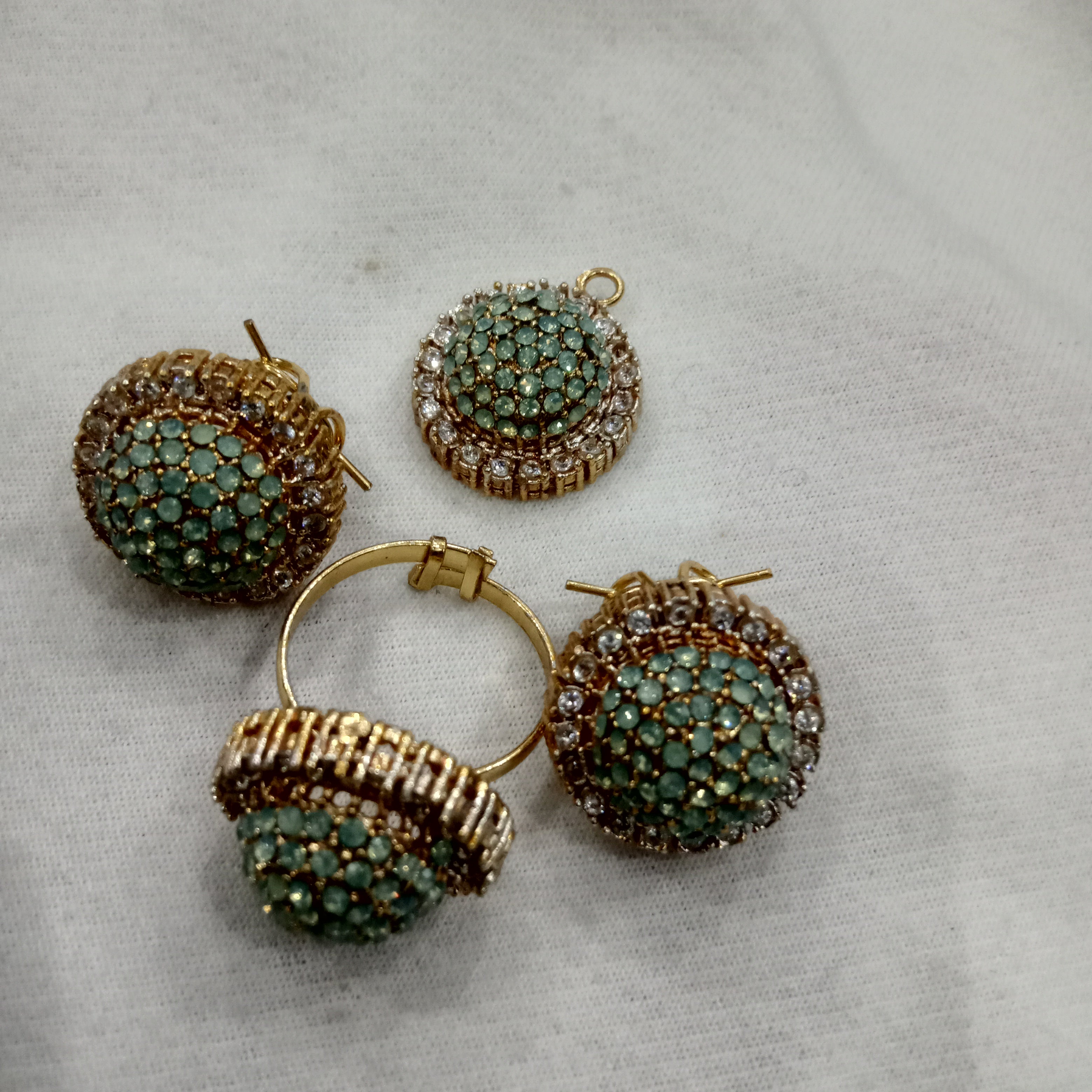 4-Piece Gold-Tone & Mint Green Stone Halo Jewelry Set for Women