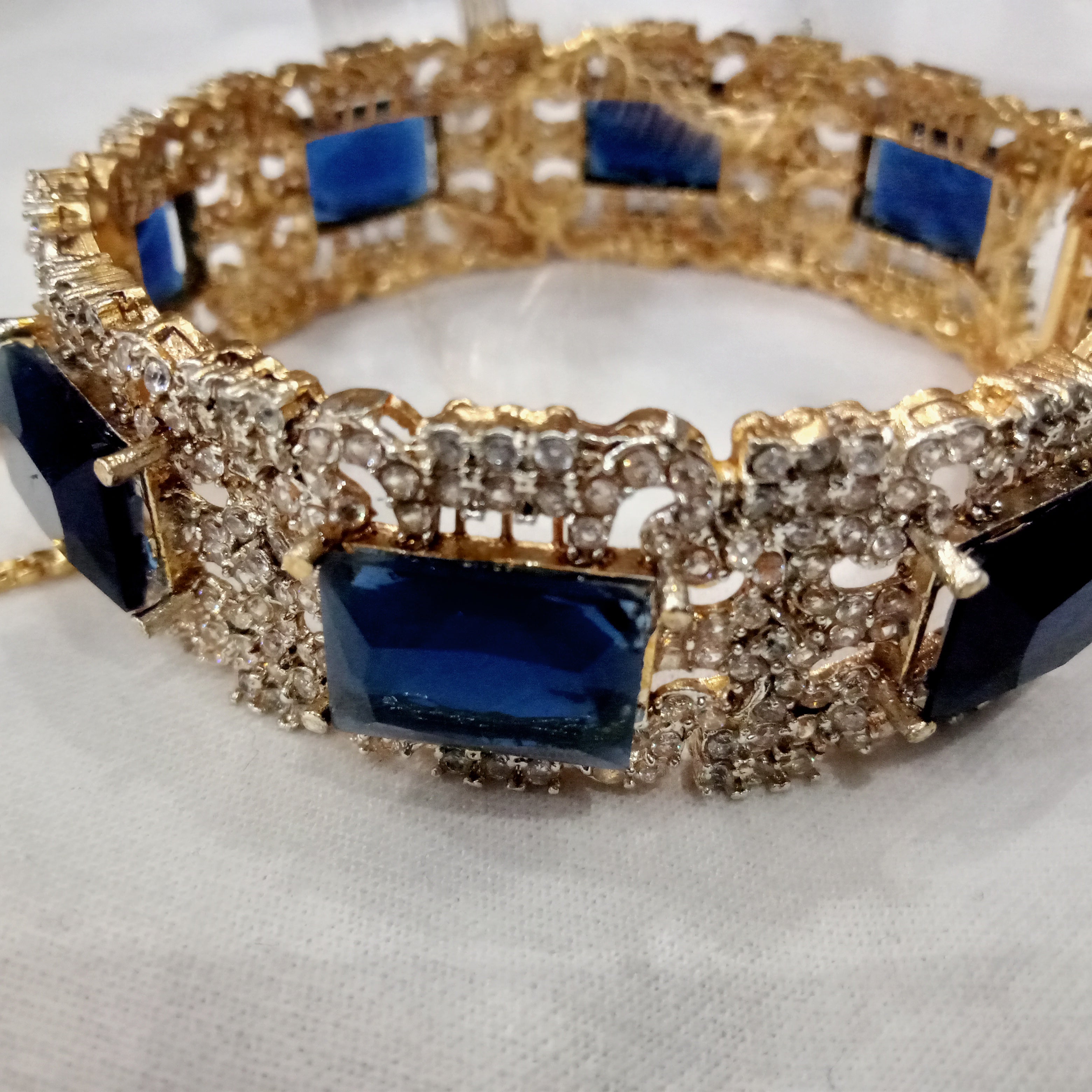 Royal Navy Blue Sapphire-Cut Statement Bangles - Set of 2