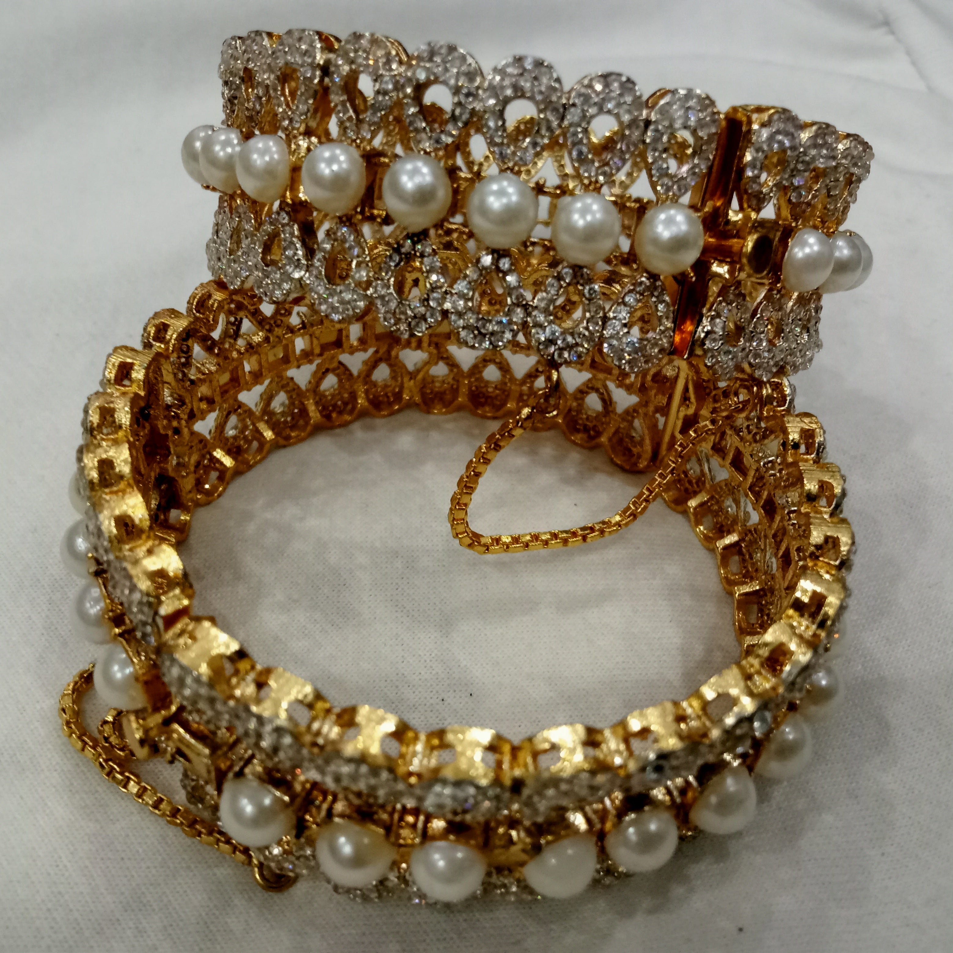 Royal Pearl & Polki Diamond Studded Gold-Plated Statement Bangles (Set of 2)