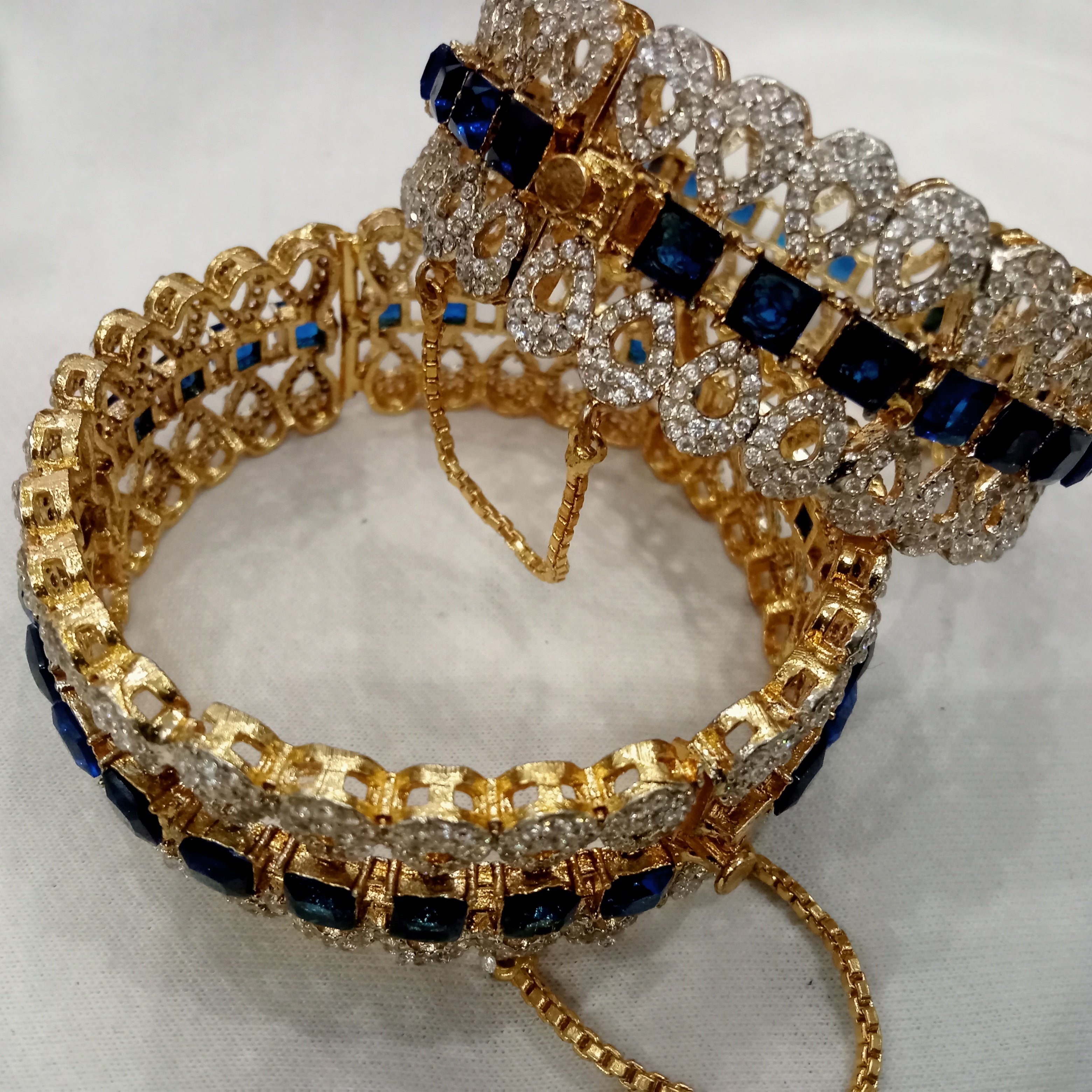 Royal Azure Blue & Crystal Embellished Gold-Tone Bangles (Set of 2)