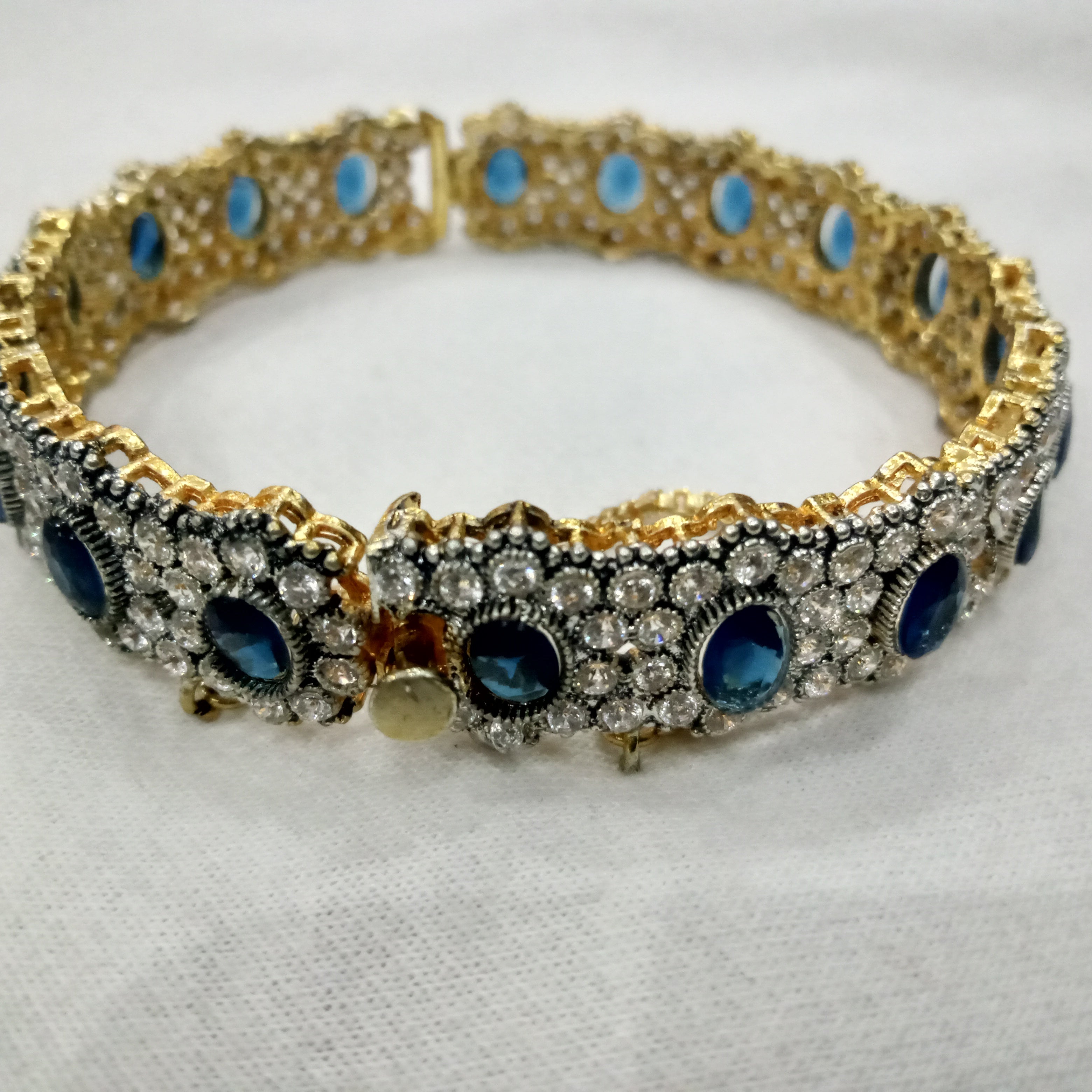 Vintage-Inspired Multi-Gemstone Kada Bangles – Handcrafted Antique Silver & Gold Finish (Set of 2)