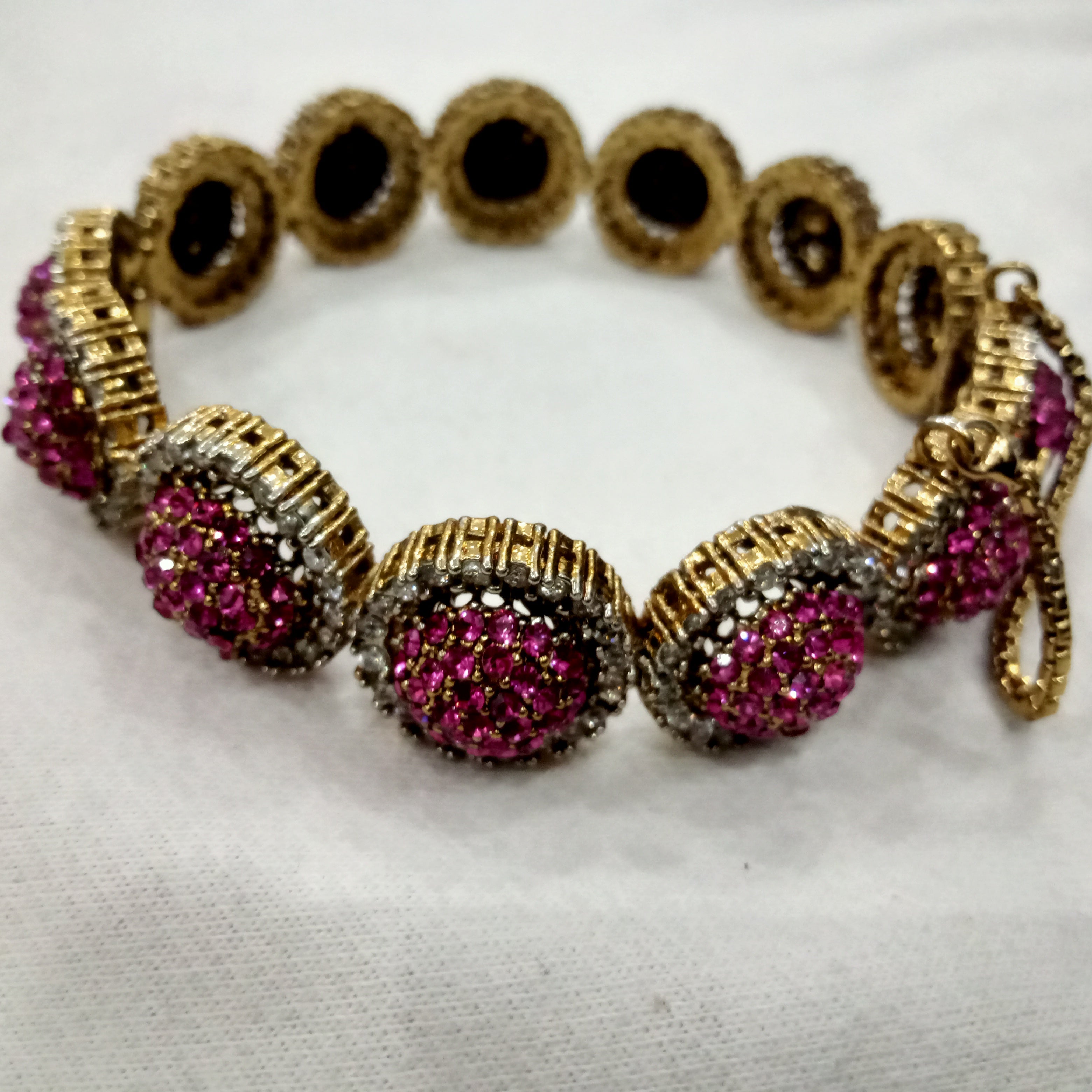 Antique Gold-Tone Magenta Stone Studded Bangles - Set of 2