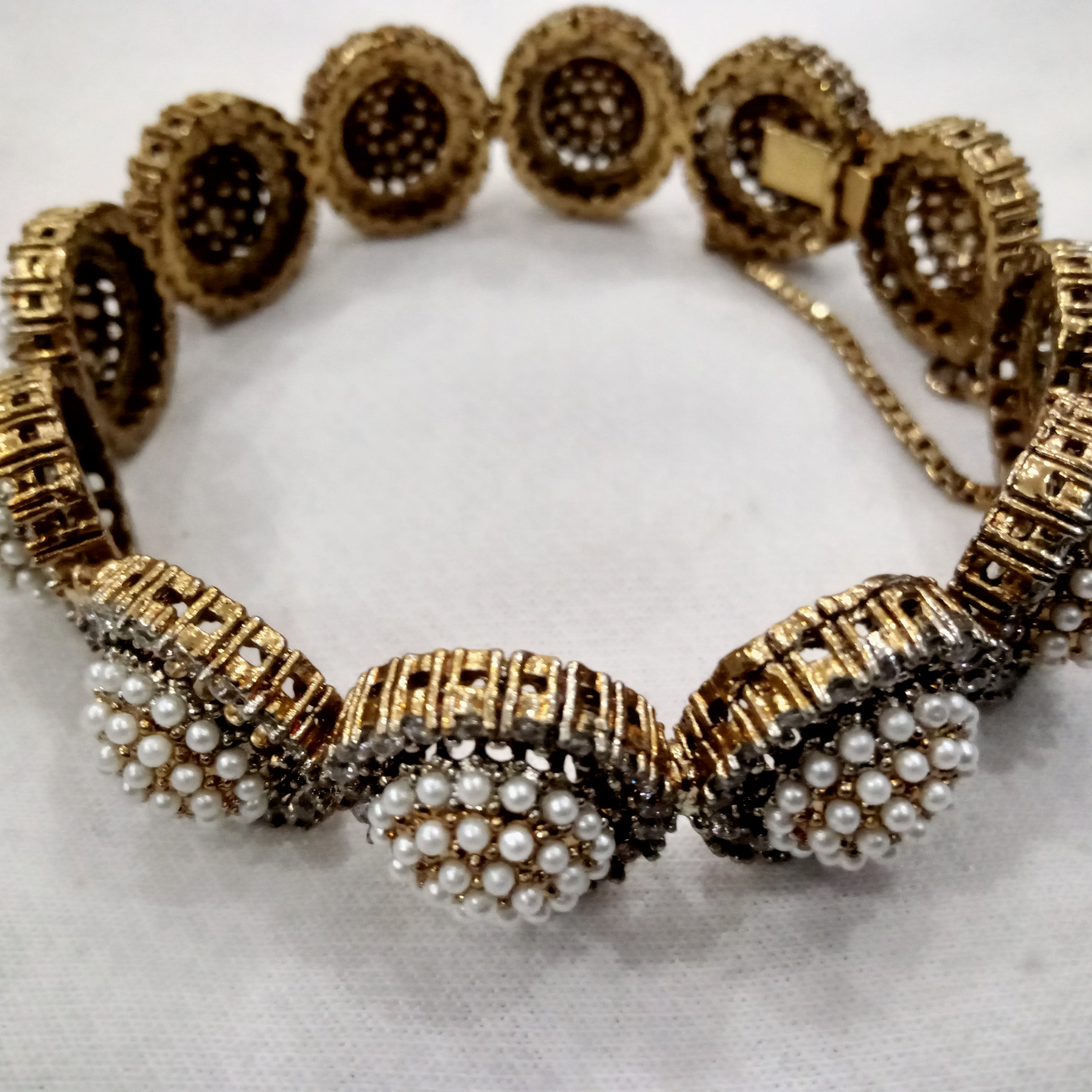 Antique Gold & Blush Pink Beaded Kada Bangles (Set of 2)