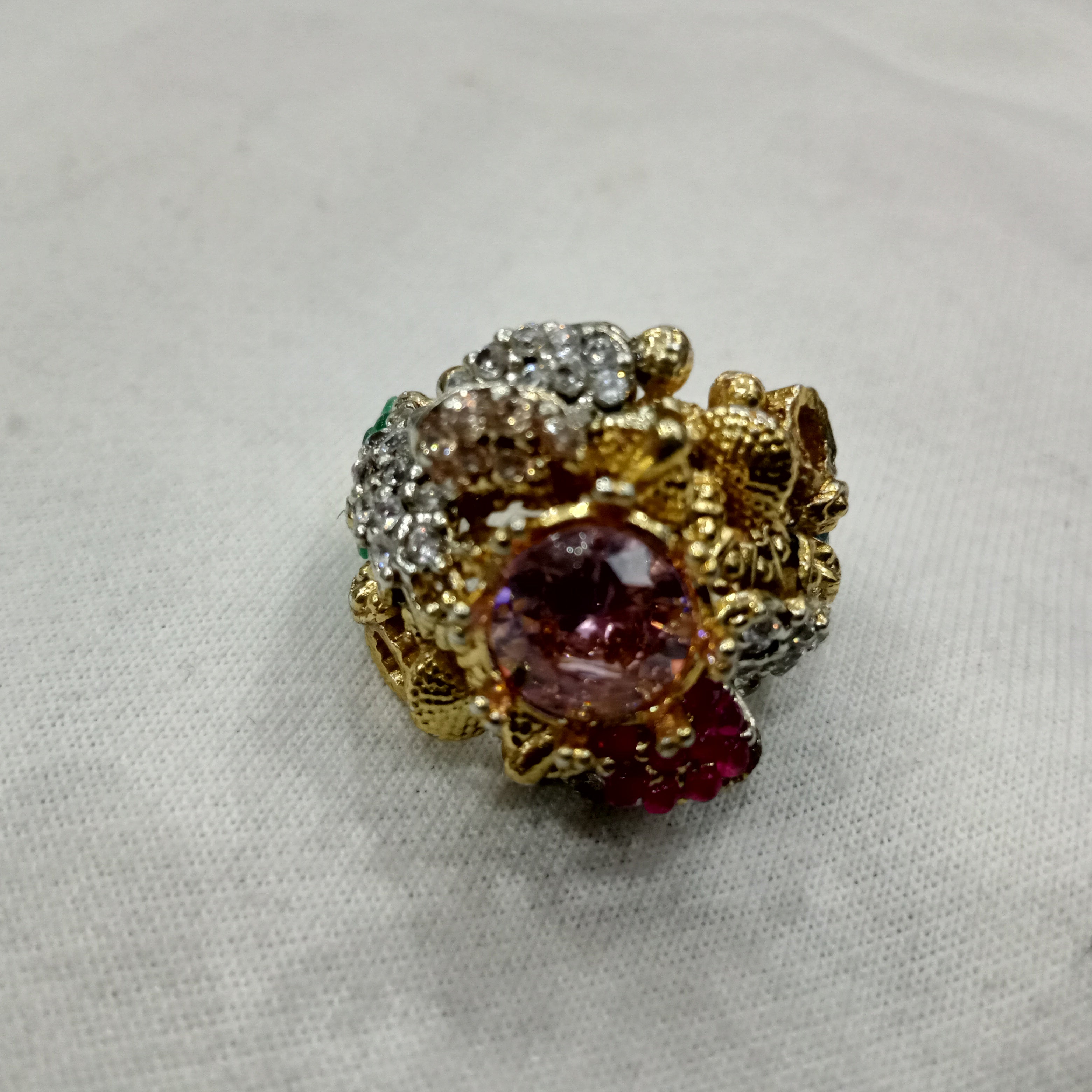 Vintage-Inspired Multi-Gemstone Statement Cluster Ring in 18K Gold Finish