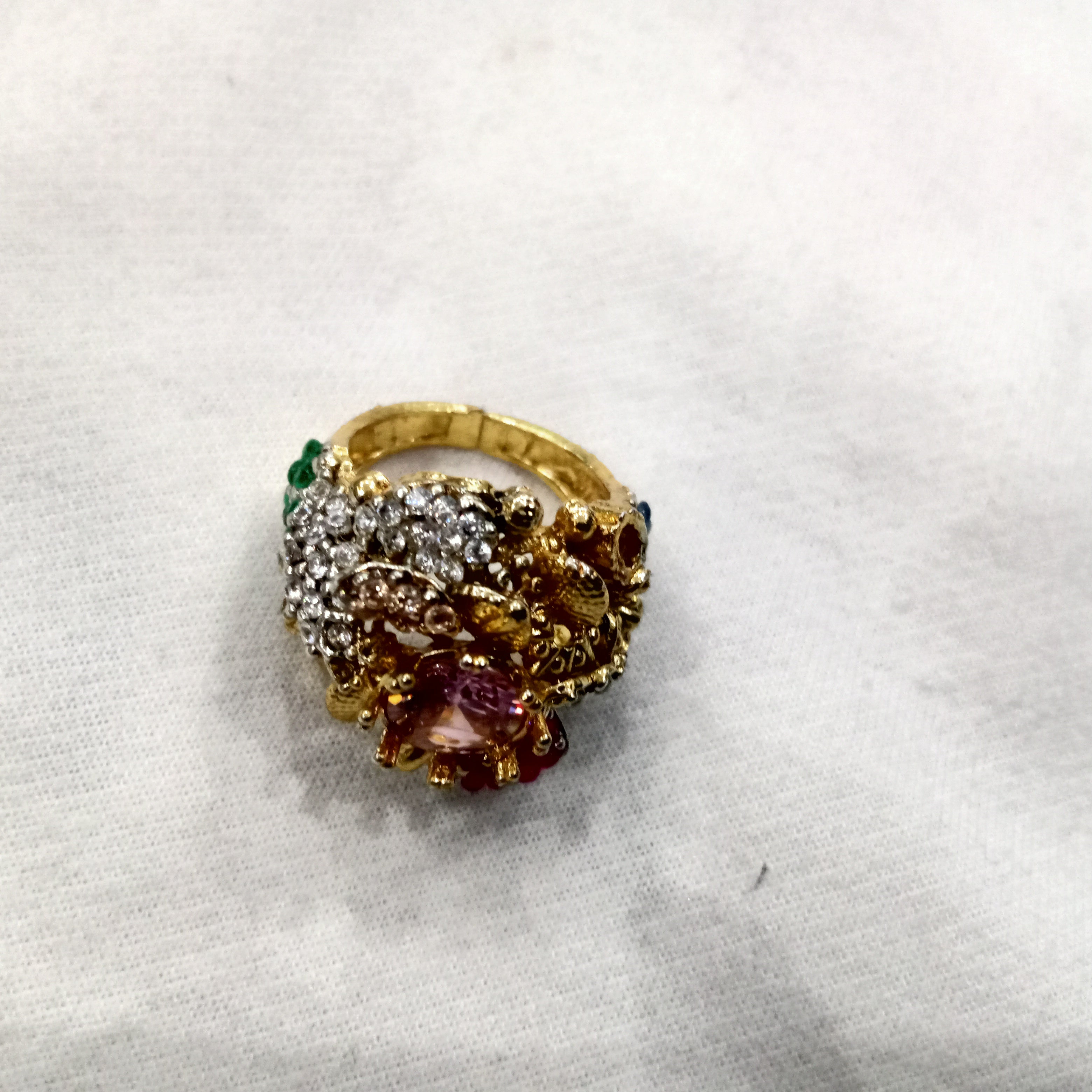 Vintage-Inspired Multi-Gemstone Statement Cluster Ring in 18K Gold Finish