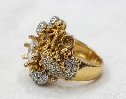 Vintage-Style Gold Ornate Cluster Ring with Crystal Accents