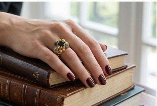 Gold Textured Cocktail Ring with Black Onyx and White Pave Crystals