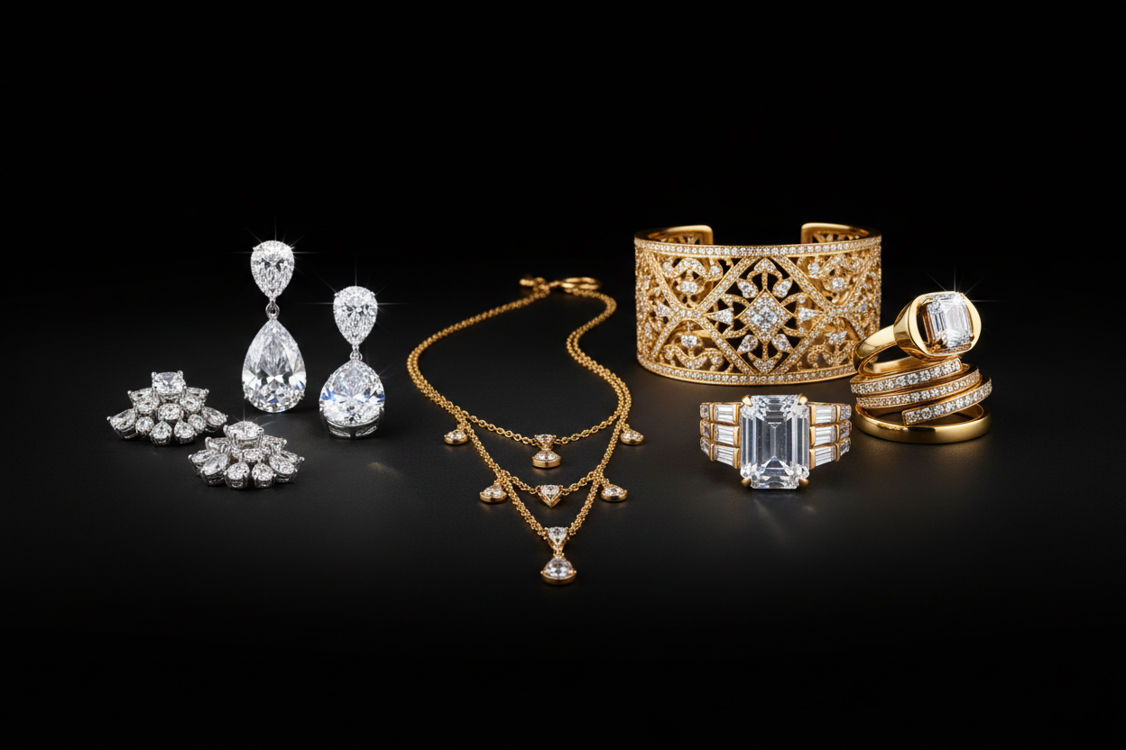 make banner with black back ground and some women jewlery on the front